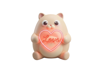 Cute Cartoon Character Holding Heart with Romantic Text in Soft Colors and Playful Expression