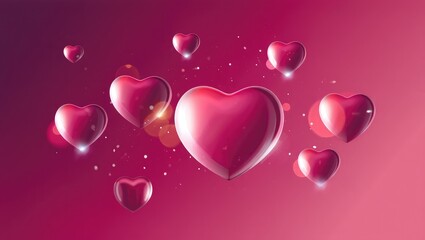 Multiple Pink Hearts Floating on a Gradient Background