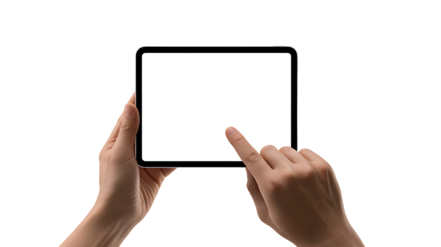 Hands using digital tablet with blank screen isolated on white background
- Powered by Adobe