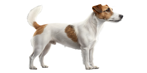 Realistic domestic dog, full body, standing pose, neutral natural position, realistic proportions, clean detailed fur texture, soft studio lighting, eye level view, centered composition, isolated on t