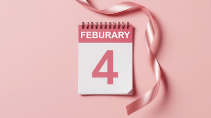 Pink Ribbon Wrapped Calendar Image for World Cancer Day February 4 Awareness and Support