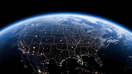 Stunning View of Earth at Night with City Lights Illuminating the United States.