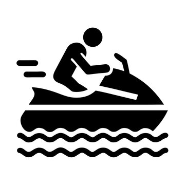 Person riding a personal watercraft across the water, illustrating speed and adventure
