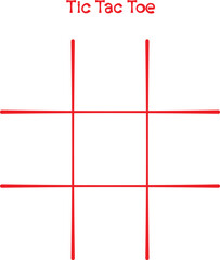 Simple red line grid diagram illustrating the basic setup for playing a classic game of tic tac toe on a white background.