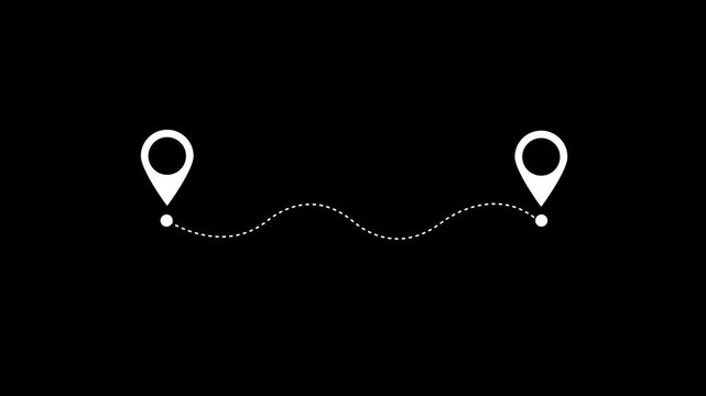 2 location point connection with lines. Location pointer with line path animation on transparent background. 4k video motion graphic