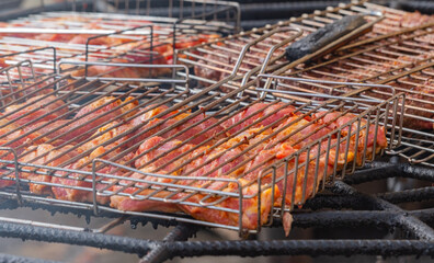 meat frying on grill