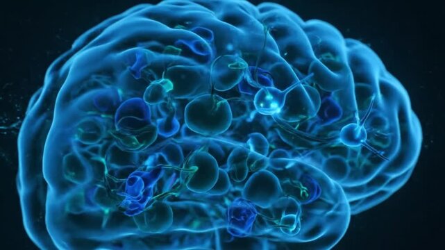 valentinsday 2026 Glowing blue brain cells pulsing with energy in a dark background with pulsing energy and neuro science and medical animation ramdan mubarakha