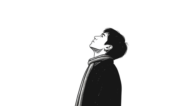 Illustration of a man looking upwards.