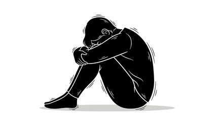 Sorrowful Person Sitting on the Floor.