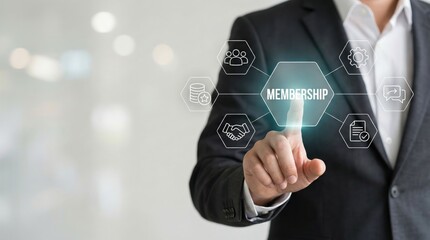 Business professional selecting membership subscription on digital interface
