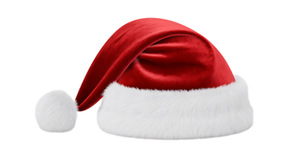 Red santa hat with white fur trim isolated on white background
