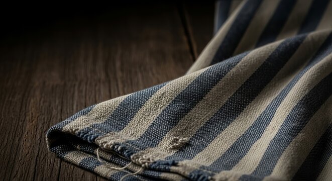 A close-up of worn striped prison uniform textile, evoking a somber remembrance concept for victims of World War II genocide and human rights violations