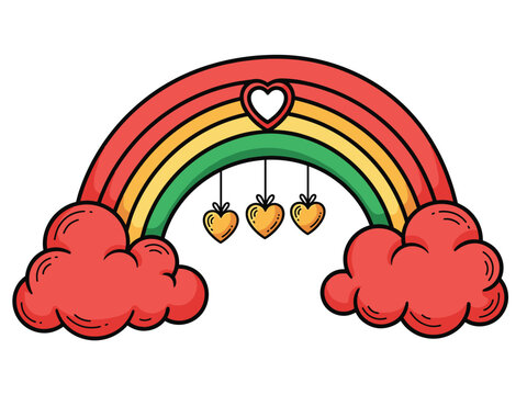 Whimsical Rainbow with Hearts Vector Illustration