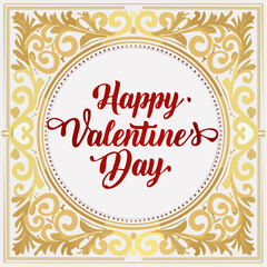 Elegant Happy Valentine's Day card with gold floral design