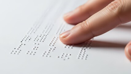 Finger reading braille on paper with tactile text