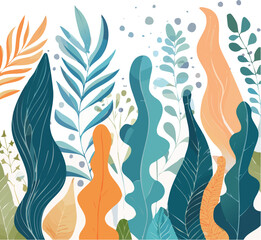 Marine Plant Botanical Flat Vector Background