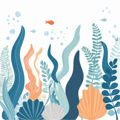 Underwater Botanical Sea Plant Flat Vector Wallpaper