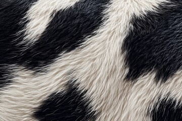 Black and white cowhide texture with natural patterns and soft fur details