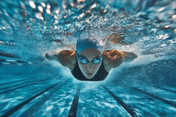 Female swimmer underwater action shot in pool