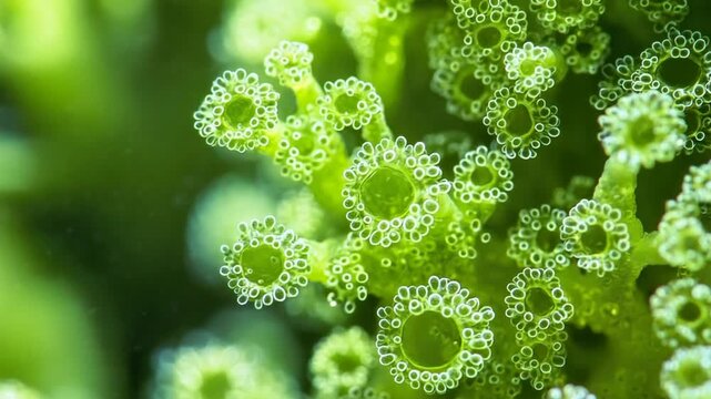 microscopic view of green algae in laboratory study video