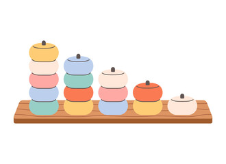 Educational children game for motor skills and logical thinking, preschool activities concept. Montessori game for infants and toddlers. Flat vector illustration