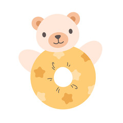 Cute plush baby rattle toy for newborns and infants. Soft and safe baby toy. Flat vector illustration