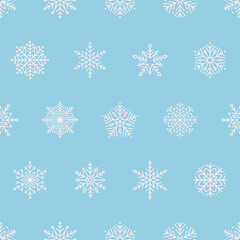 Seamless pattern with cute minimalist snowflakes. Gentle winter holiday design for Christmas, New Year. Perfect for banner, wallpaper, wrapping paper, background, card, poster. Vector illustration