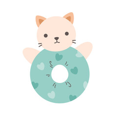 Cute plush baby rattle toy for newborns and infants. Soft and safe baby toy. Flat vector illustration