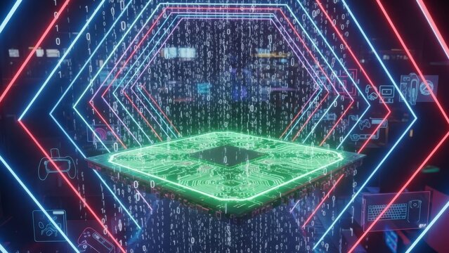 Cyberpunk Gaming World Digital Landscape Futuristic Technology - Powered by Adobe