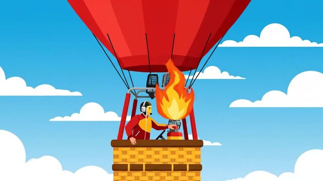 Experience The Adventure With Hot Air Balloon Animation In Cartoon Style Above Sky