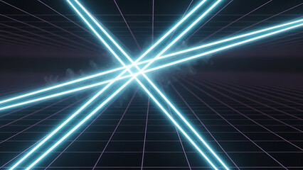 Neon cross in dark grid