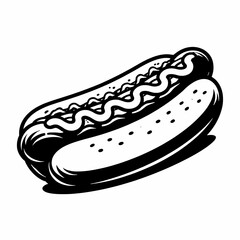 Hot Dog Line Art Black and White Illustration
