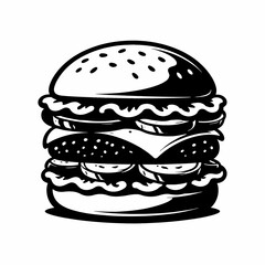 Burger Line Art Black and White Illustration