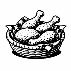 Fried Chicken Basket Line Art Illustration