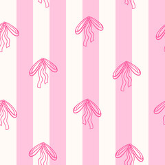 Bows and stripes vector seamless pattern. Whimsical coquette background, print, packaging design