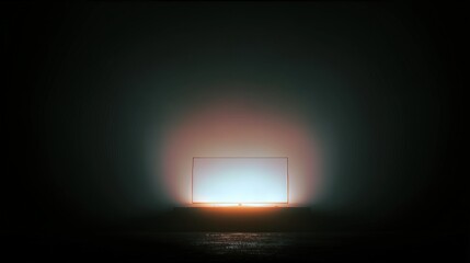 Glowing television in dark room with ambient light reflection