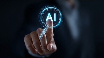 Futuristic interface with ai hologram and hand interaction technology concept