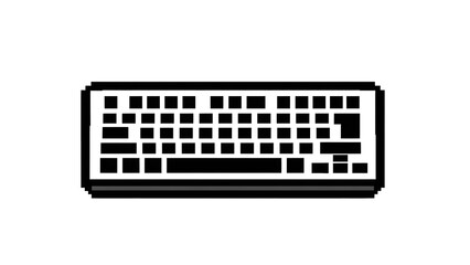 Simple black and white pixel art computer keyboard illustration.