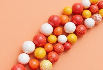 Colorful spheres arrangement on orange background