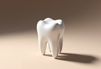Glossy white tooth model on soft beige surface with soft shadowing
