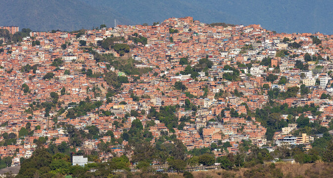 Panorama of Petare Slum in Caracas, capital city of Venezuela. Petare is regarded as one of the largest slums in the world