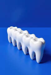 Row of shiny white teeth on vibrant blue background