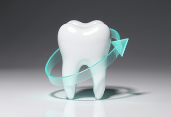 3d tooth with transparent arrow symbolizing dental health and care