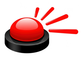 Red emergency stop button with radiating alert isolated on transparent background