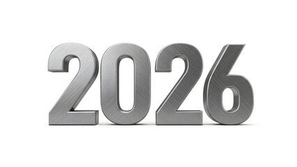 Silver metallic 2026 numbers on white background.