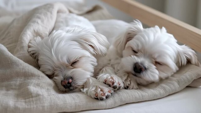 Adorable sleeping Maltese dogs cuddling under cozy blanket heartwarming pet video cute puppy sleep adorable animal stock footage relaxing pets