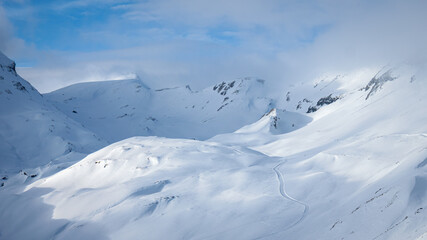 snow covered mountains in winter