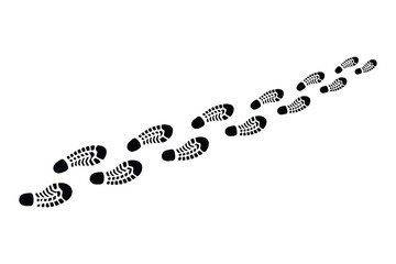 A series of black footprints showing a walking or running path