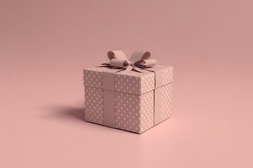 Obraz premium A pink gift box with a ribbon isolated against a soft pink background