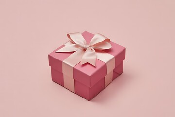 Obraz premium A beautifully wrapped pink gift box with a satin ribbon and bow